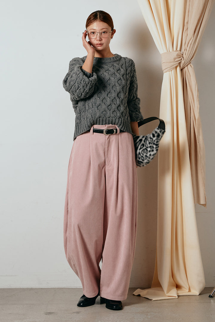 [SET]バルキーケーブルプルオーバー+コーデュロイサイドタックコクーンパンツ(2set)