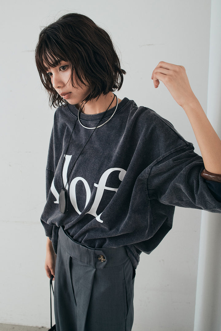 [SET]裾センタードロストロゴプリントワイドTシャツ+センタープレスセミワイドパンツ(2set)