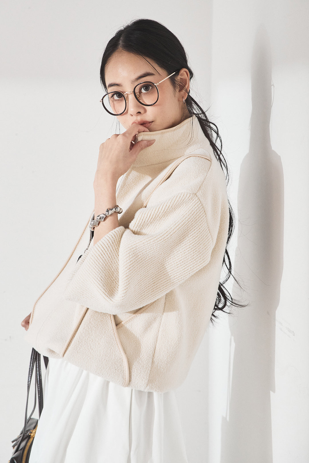 [SET]ハイネックパイピングデザインブルゾン+ランダムタックバルーンスカート(2set)