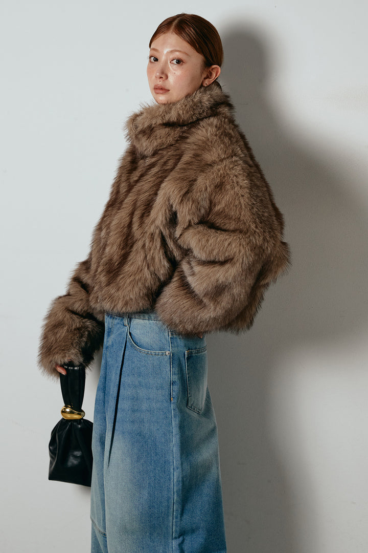 [SET]エコファーショート丈ブルゾン+加工デニムタックコクーンワイドパンツ(2set)