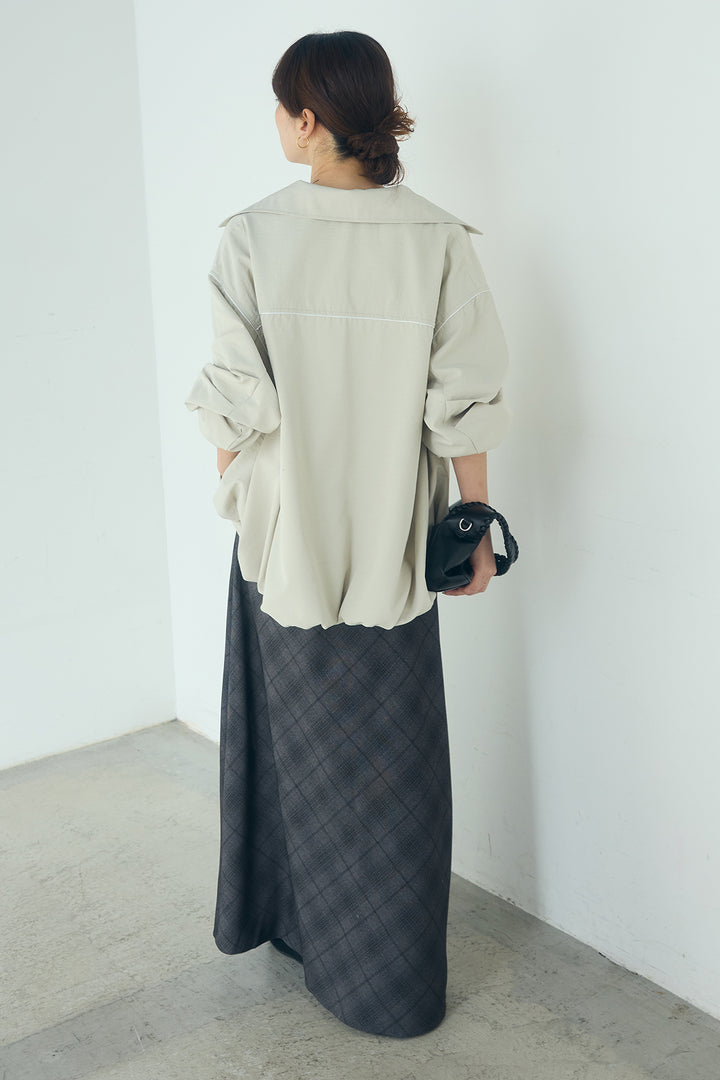 [SET]合繊ツイルバルーンジャケット+タータンチェック柄フロントデザインスカート(2set)