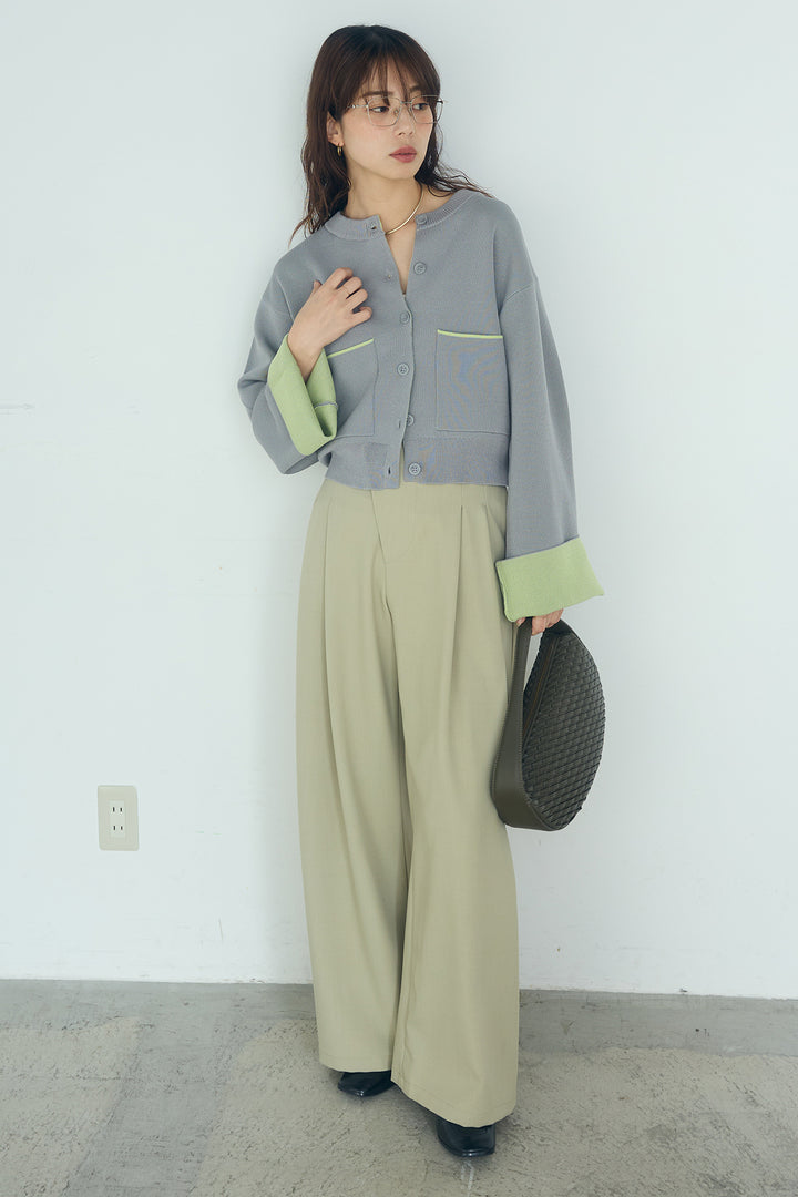 [SET]レーヨンポリダブルフェイスカーディガン+サイドベルトタック入りスラックス(2set)