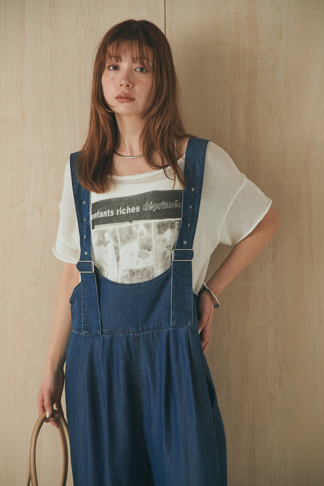 [SET]半袖モノトーングラフィックトップス+前後2WAYテンセルデニムサロペット(2set)