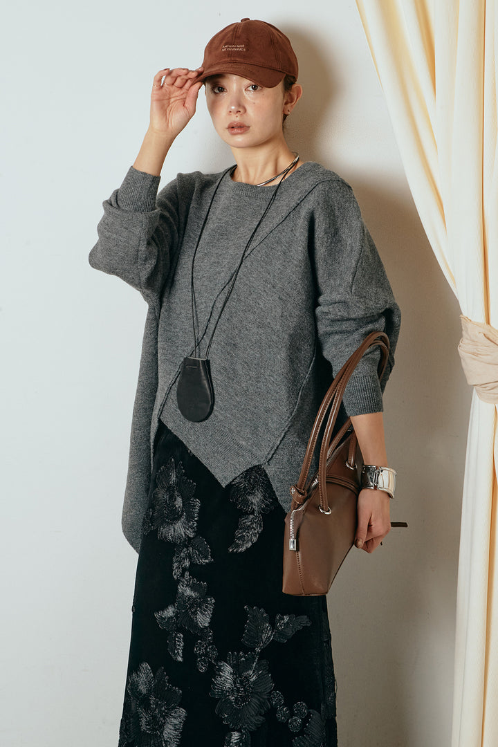 【着回しセット】[SET]アシンメトリーデザインニットトップス+センターラインニットパンツ+フラワー刺繍ワイドスカート(3set)