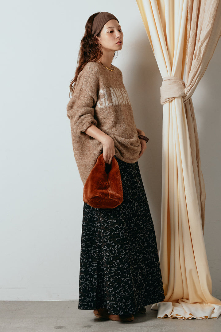 [SET]フロントロゴデザインニットトップス+レオパードロングスカート(2set)