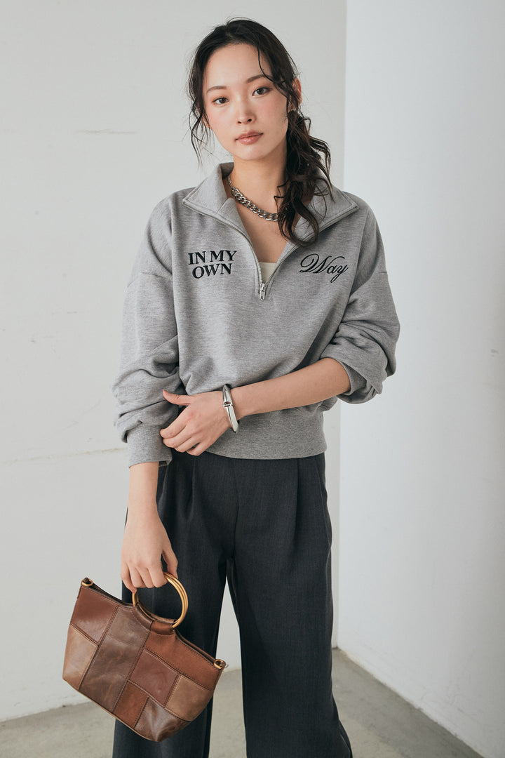 [SET]裏毛ロゴ刺繍ハーフZIPスウェット+斜めボタンタック入りスラックス(2set)