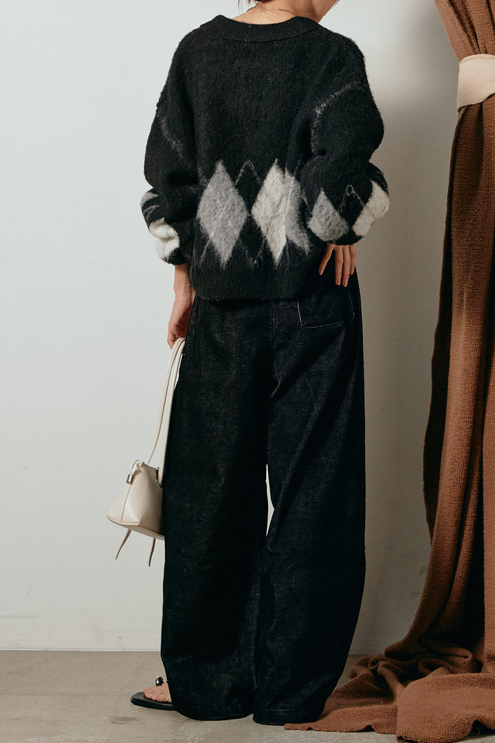 [SET]アーガイル柄ポロニットトップス+フロントタック入りコーデュロイパンツ(2set)