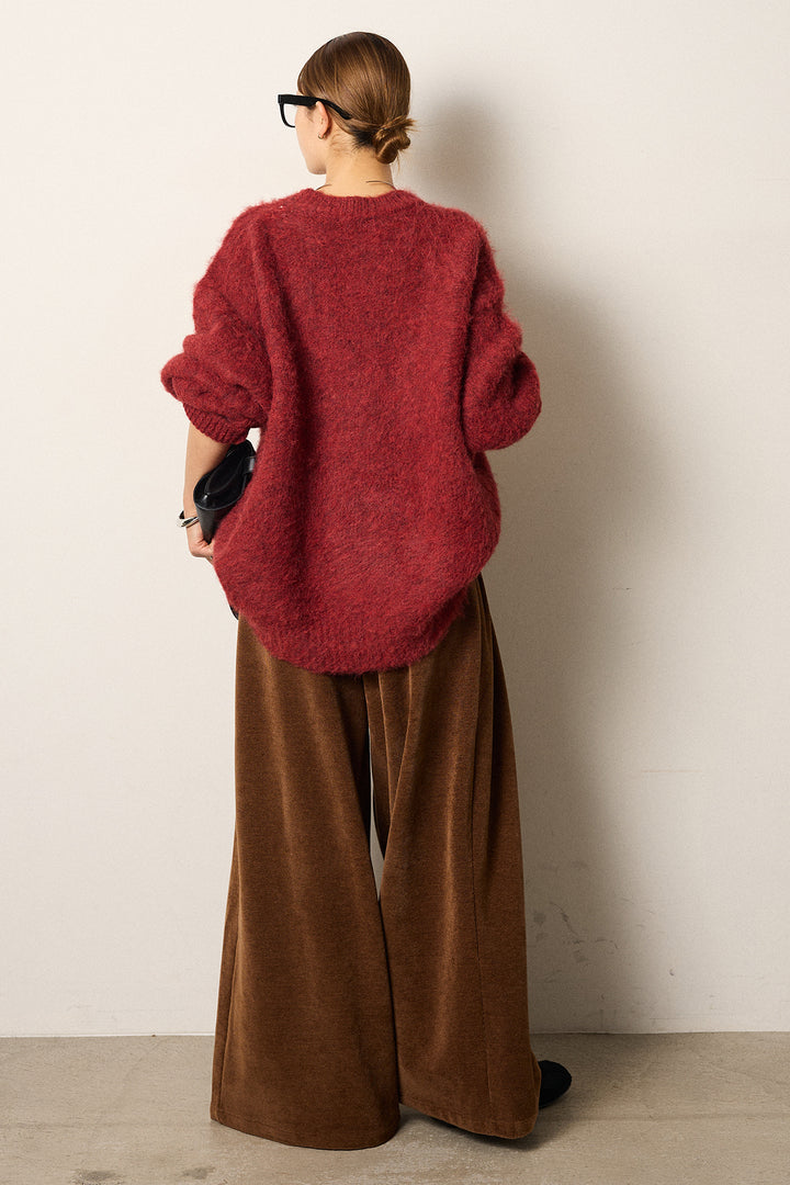 [SET]シャギーニュアンスアニマルニット+ベルトループコーデュロイワイドパンツ(2set)