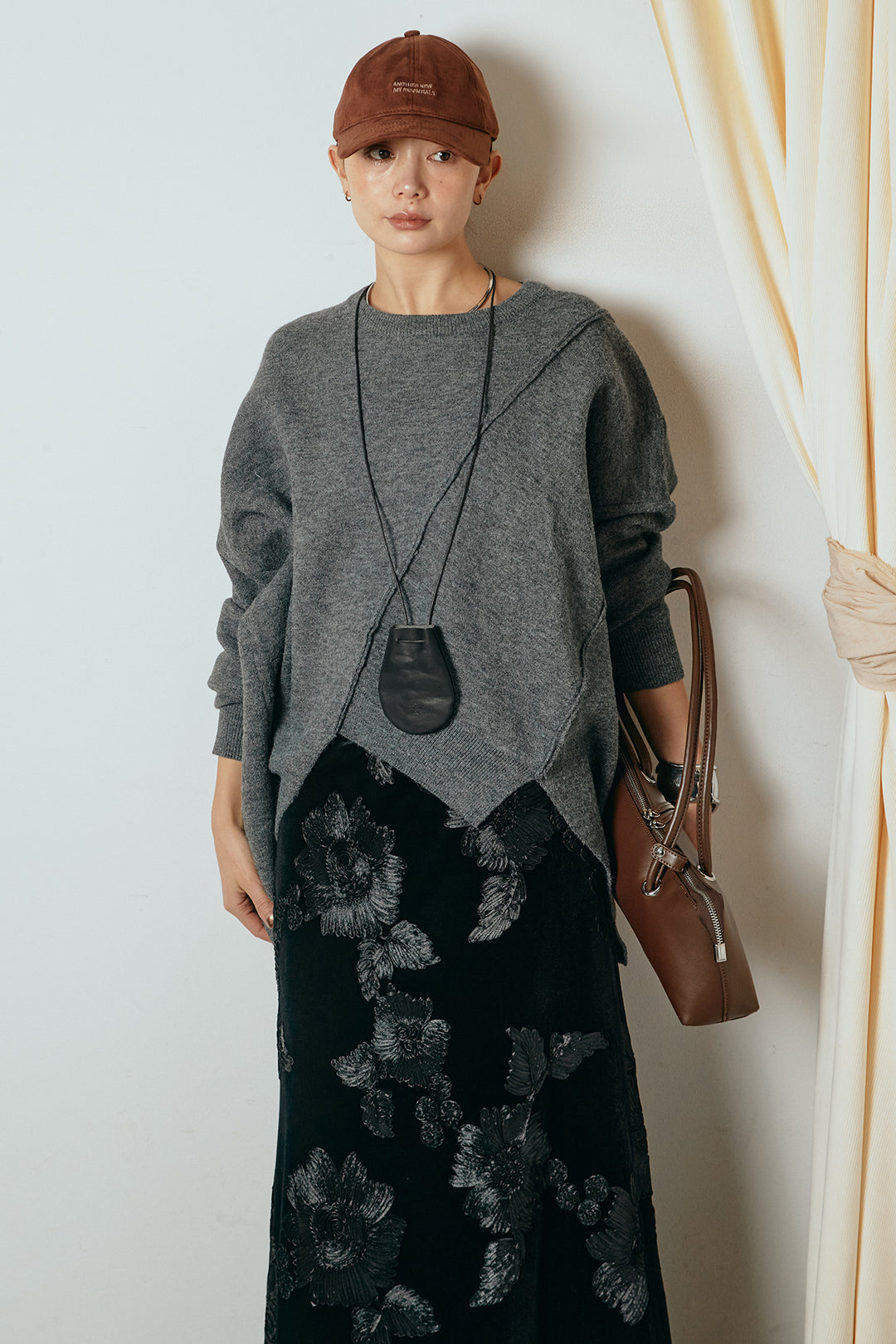 【着回しセット】[SET]アシンメトリーデザインニットトップス+センターラインニットパンツ+フラワー刺繍ワイドスカート(3set)