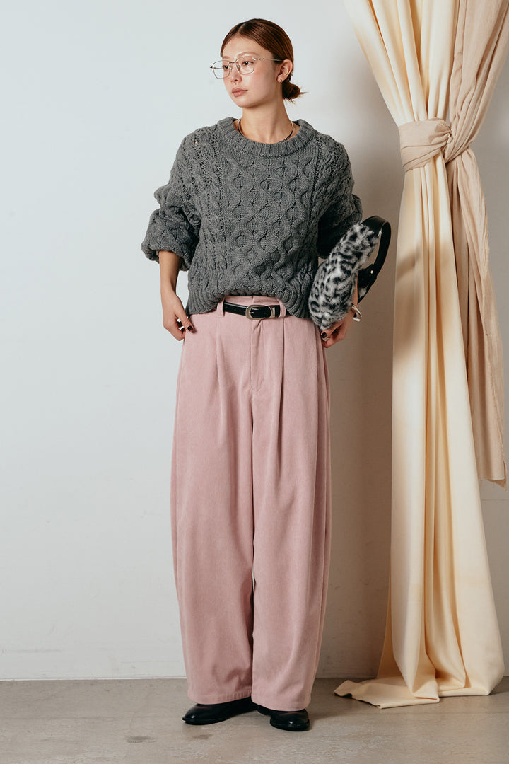 [SET]バルキーケーブルプルオーバー+コーデュロイサイドタックコクーンパンツ(2set)