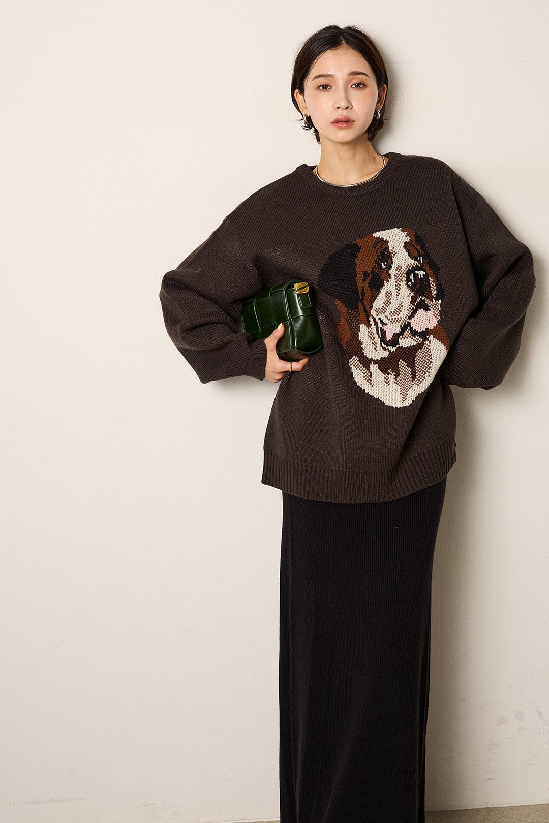 [SET]アニマルジャガード柄ニットトップス+リブナローニットスカート(2set)