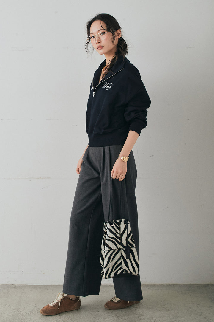 [SET]裏毛ロゴ刺繍ハーフZIPスウェット+斜めボタンタック入りスラックス(2set)