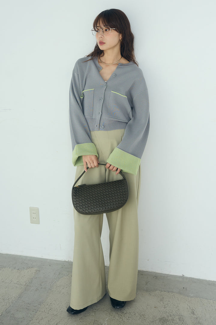 [SET]レーヨンポリダブルフェイスカーディガン+サイドベルトタック入りスラックス(2set)