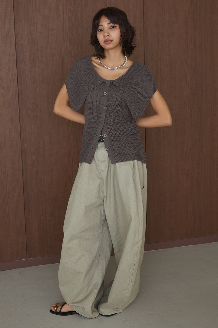 [SET]ビッグカラーボタンニットトップス+ベルト付きカラーデニムパンツ(2set)