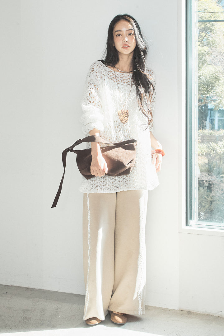 [SET]リラックスメッシュニットトップス+刺繡テープラインパンツ(2set)