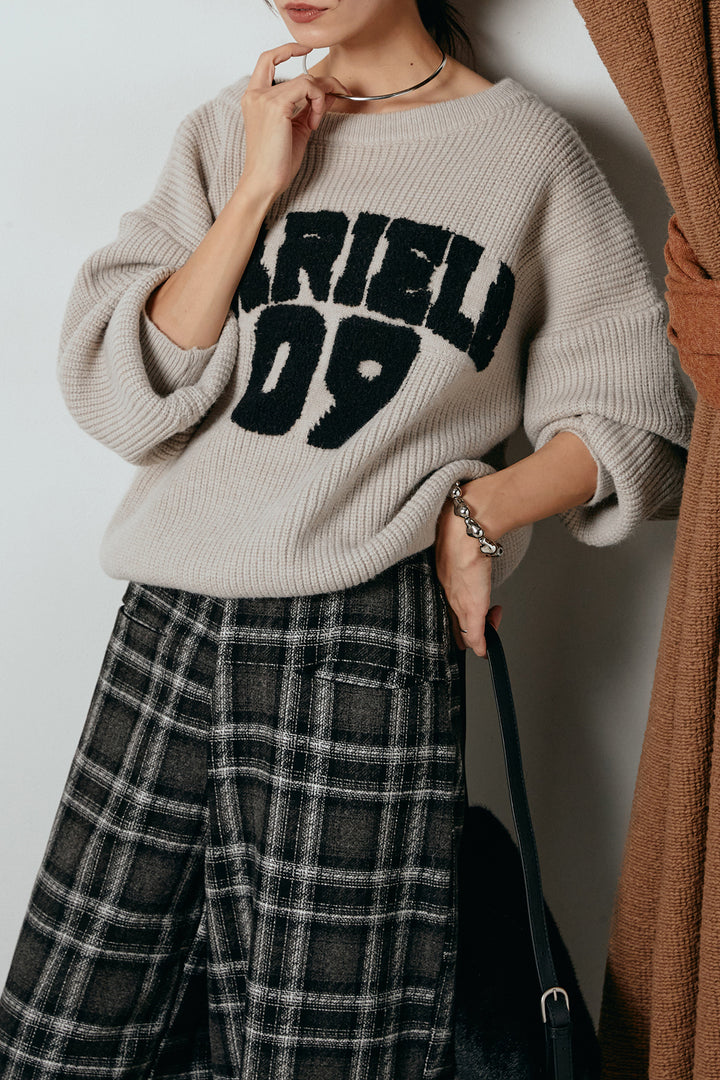 [SET]ロゴジャガードニットトップス+ルーズタータンチェックワイドパンツ(2set)