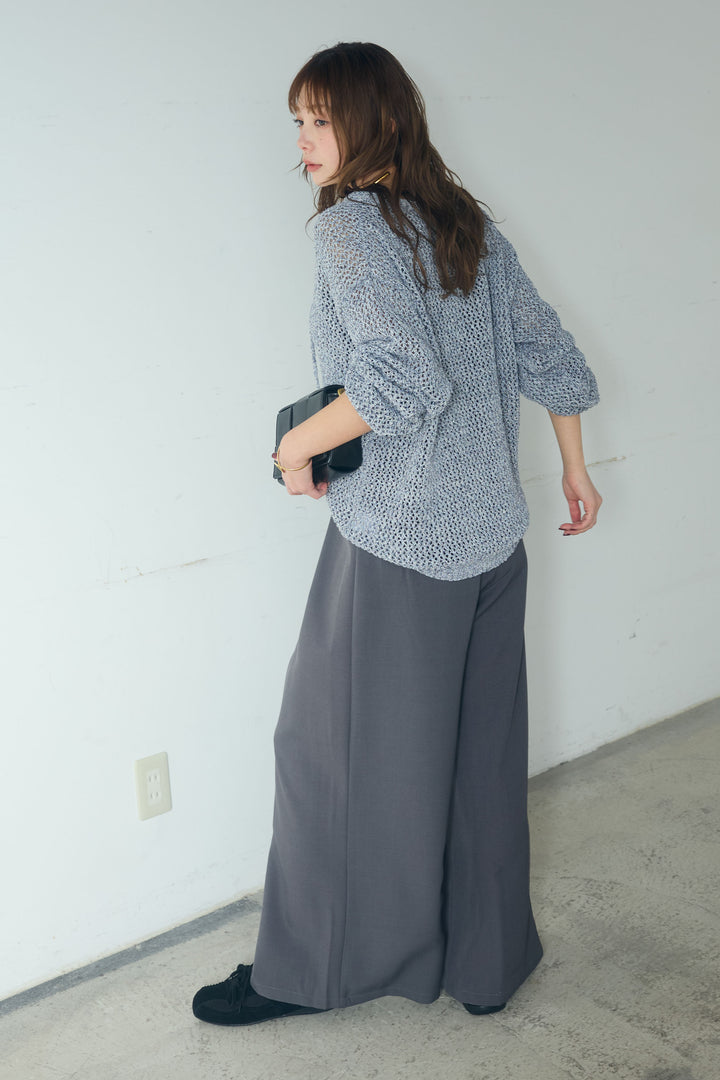 【即納】ミックスメッシュキーネックプルオーバー