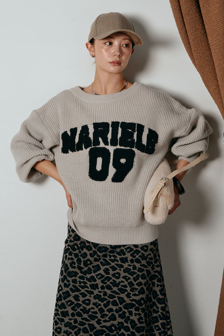 [SET]ロゴジャガードニットトップス+レオパードロングスカート(2set)