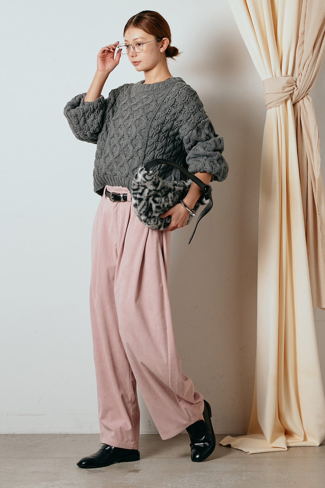 [SET]バルキーケーブルプルオーバー+コーデュロイサイドタックコクーンパンツ(2set)