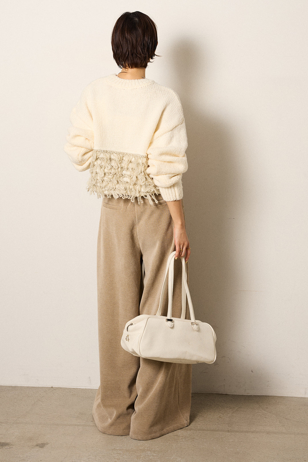 [SET]ループ編み切り替えニットプルオーバー+ベルトループコーデュロイワイドパンツ(2set)