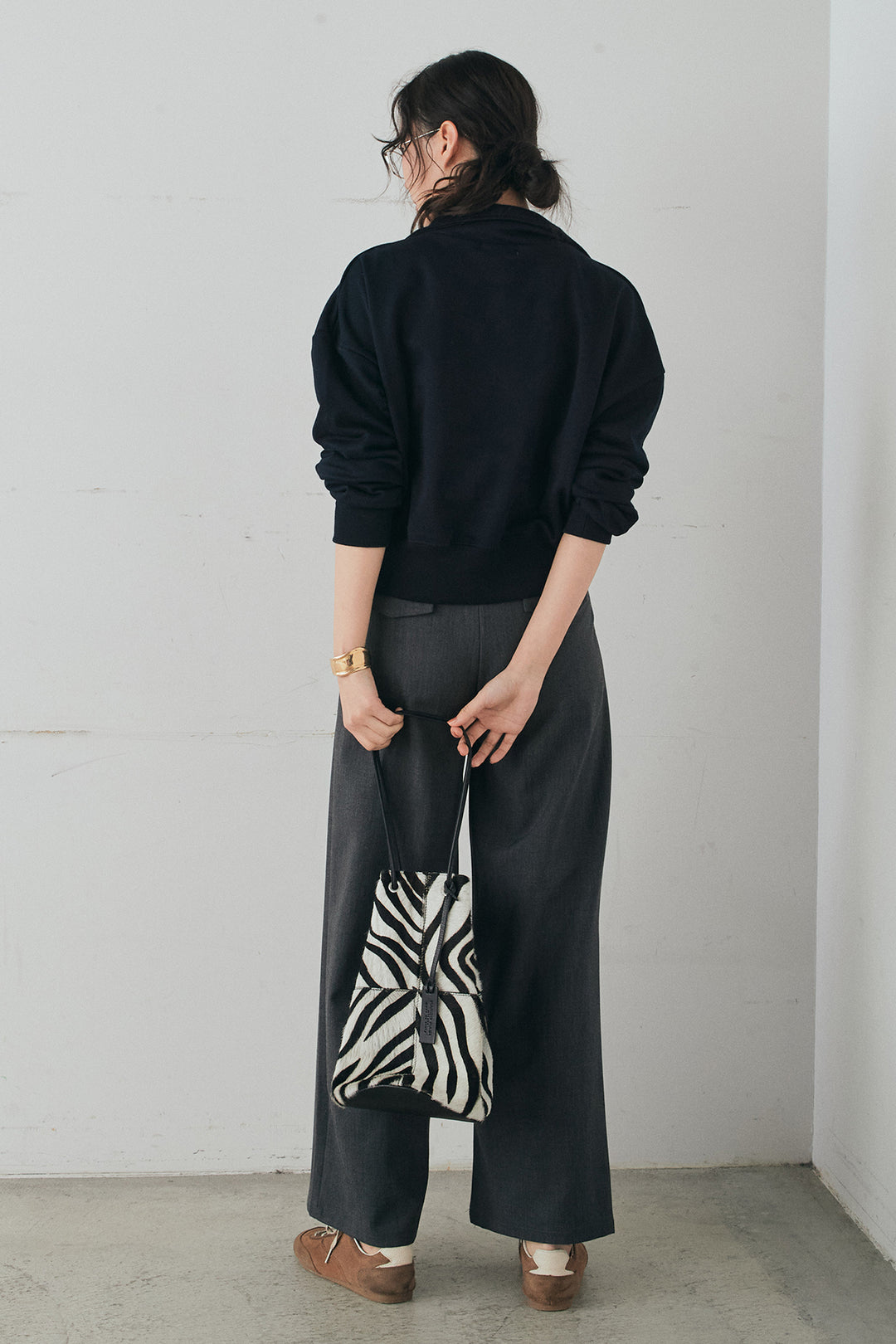 [SET]裏毛ロゴ刺繍ハーフZIPスウェット+斜めボタンタック入りスラックス(2set)