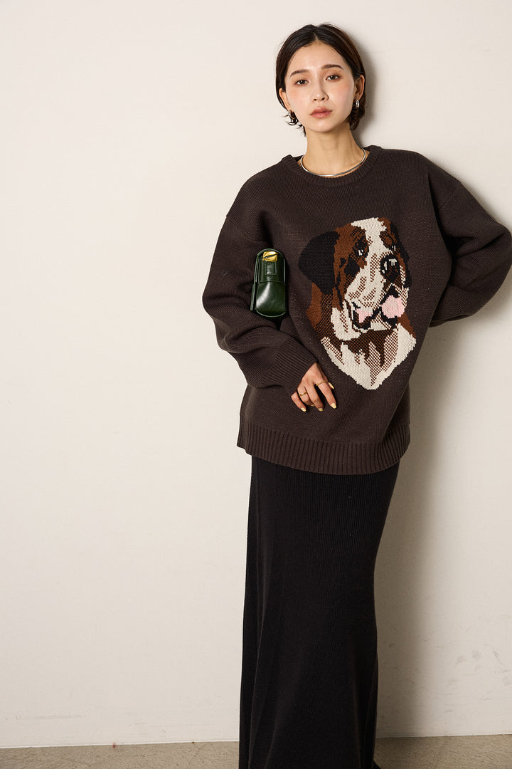 [SET]アニマルジャガード柄ニットトップス+リブナローニットスカート(2set)