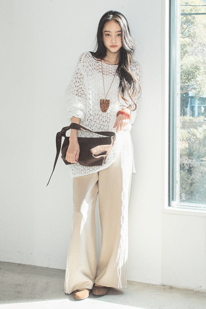 [SET]リラックスメッシュニットトップス+刺繡テープラインパンツ(2set)