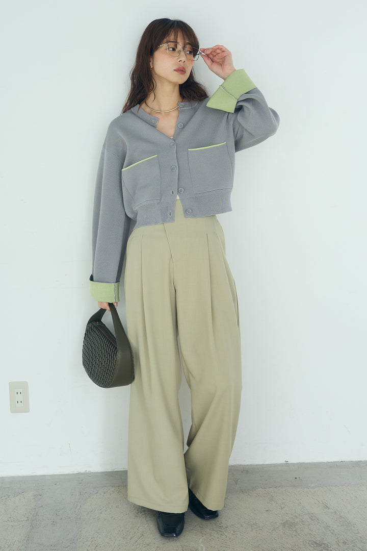 [SET]レーヨンポリダブルフェイスカーディガン+サイドベルトタック入りスラックス(2set)