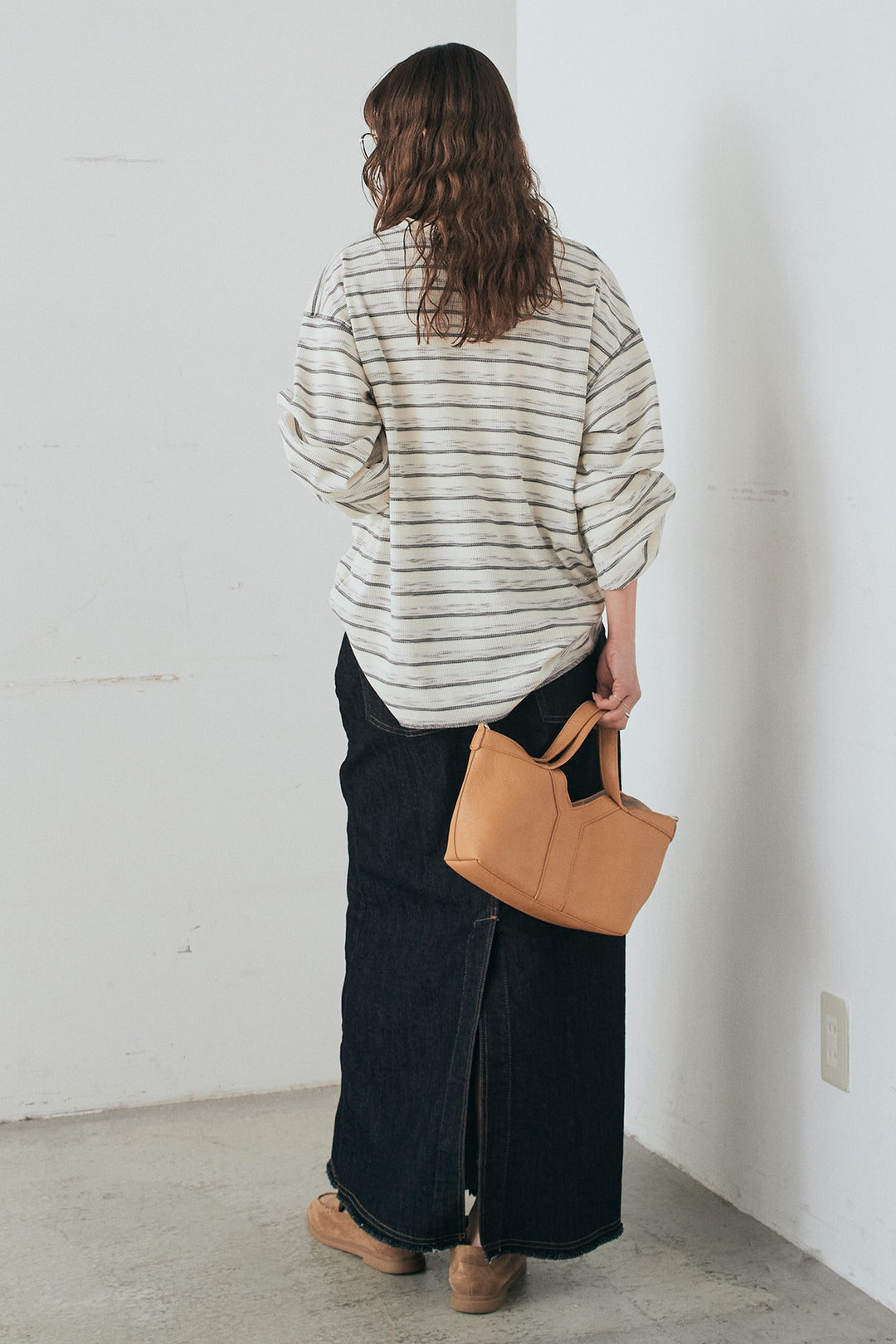 [SET]レースアップワッフルボーダートップス+ウエストクロスデニムタイトスカート(2set)