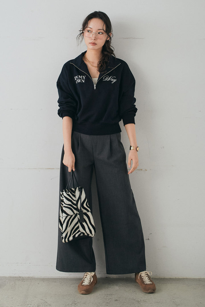 [SET]裏毛ロゴ刺繍ハーフZIPスウェット+斜めボタンタック入りスラックス(2set)