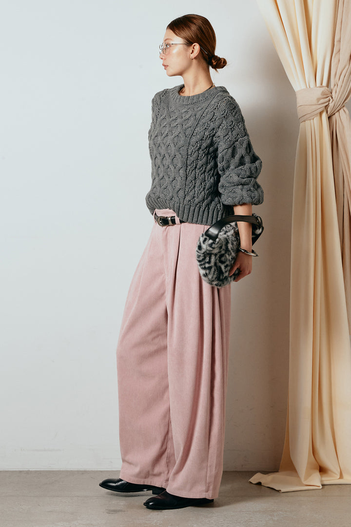 [SET]バルキーケーブルプルオーバー+コーデュロイサイドタックコクーンパンツ(2set)