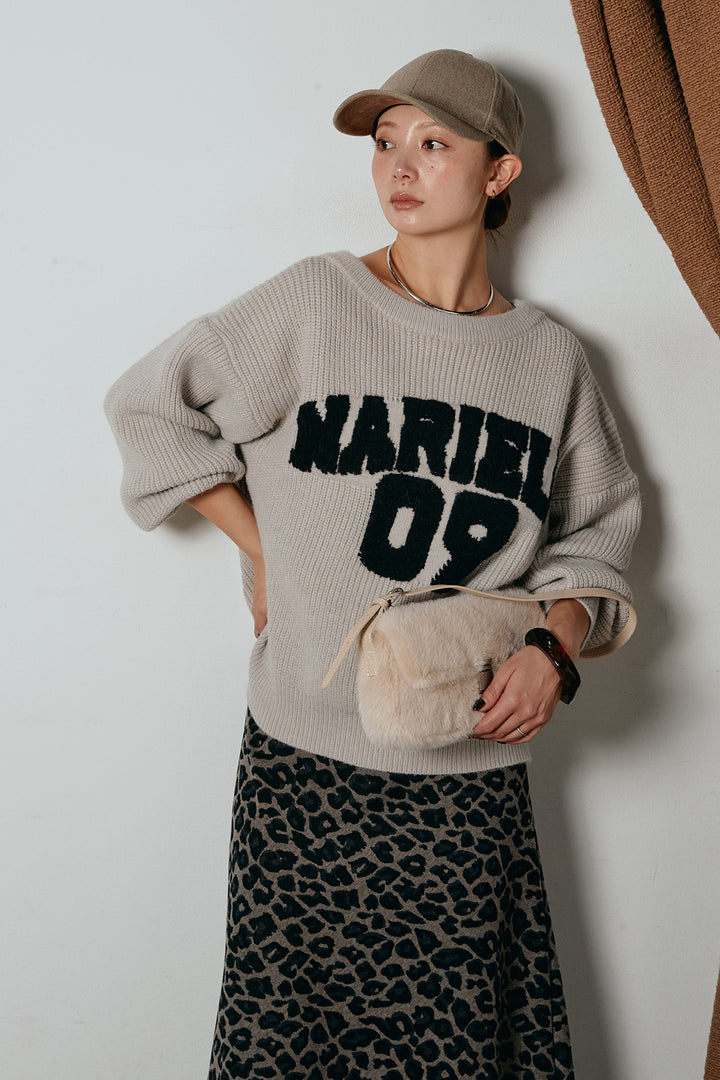 [SET]ロゴジャガードニットトップス+レオパードロングスカート(2set)
