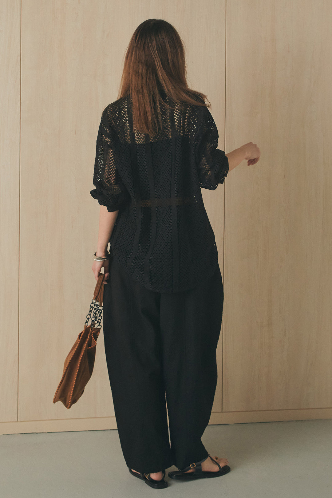 [SET]長袖襟付きレースシャツ+ポケットタックフォルムパンツ(2set)