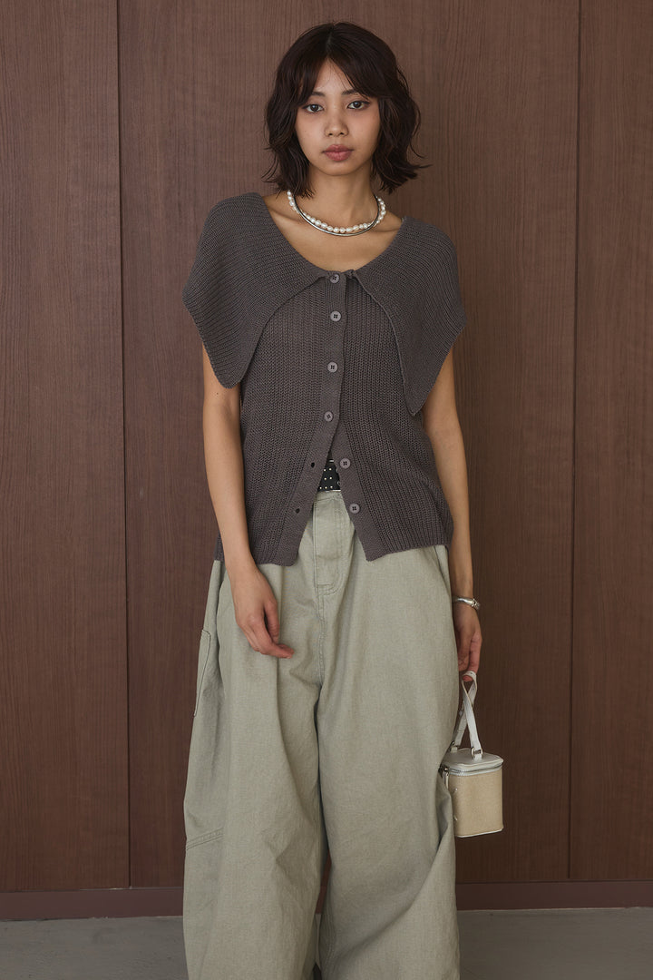 [SET]ビッグカラーボタンニットトップス+ベルト付きカラーデニムパンツ(2set)