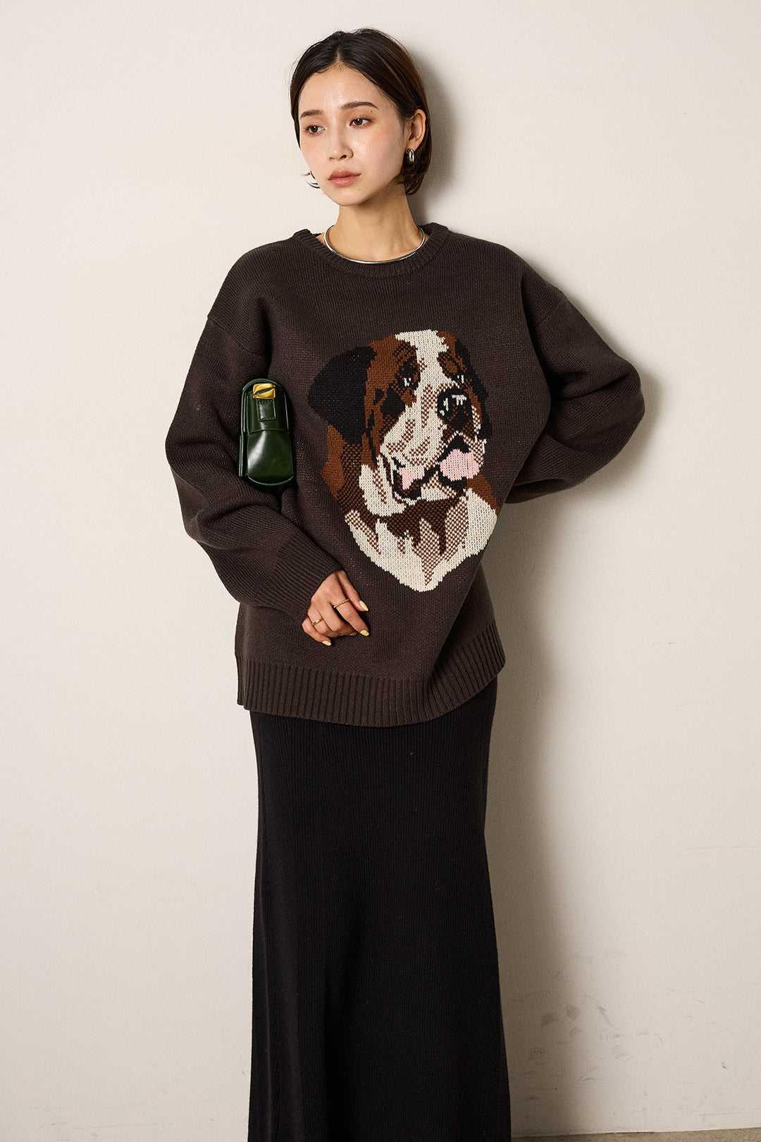 [SET]アニマルジャガード柄ニットトップス+リブナローニットスカート(2set)