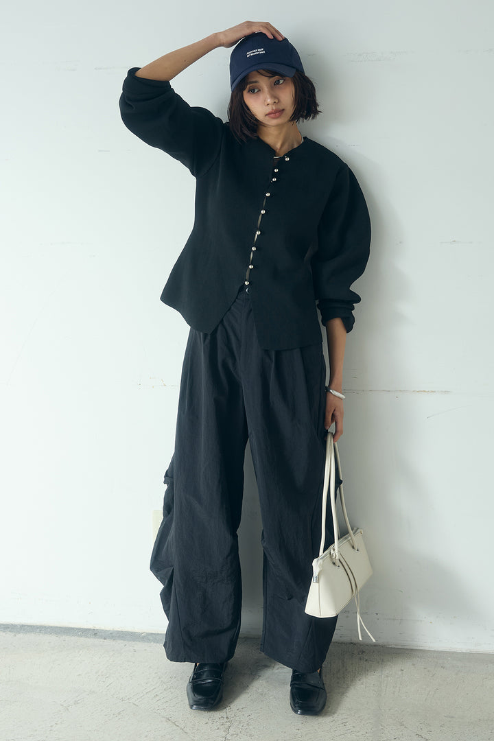 [SET]メタルボタンバナナスリーブカーディガン+ドライタフタタックバレルパンツ(2set)