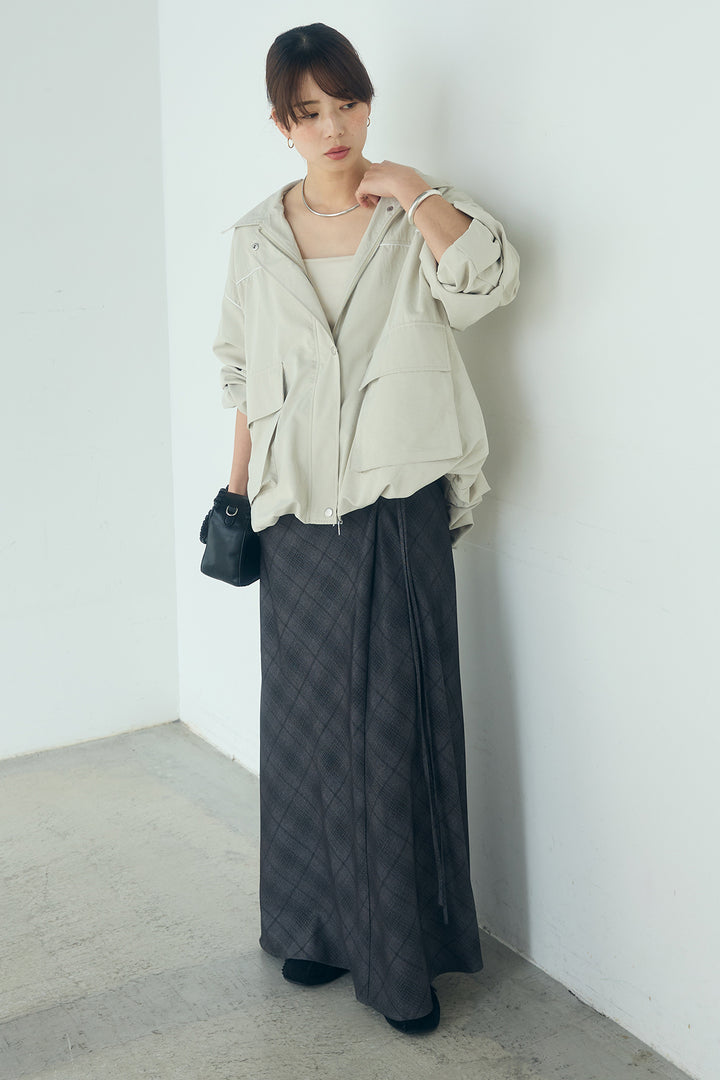 [SET]合繊ツイルバルーンジャケット+タータンチェック柄フロントデザインスカート(2set)
