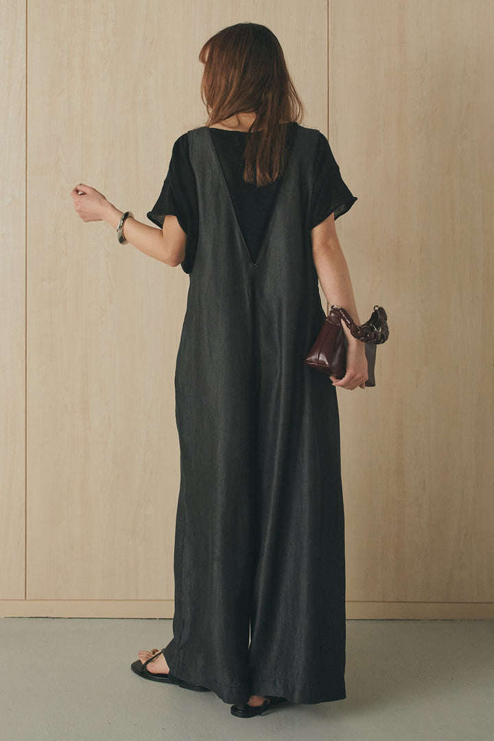 [SET]半袖モノトーングラフィックトップス+前後2WAYテンセルデニムサロペット(2set)