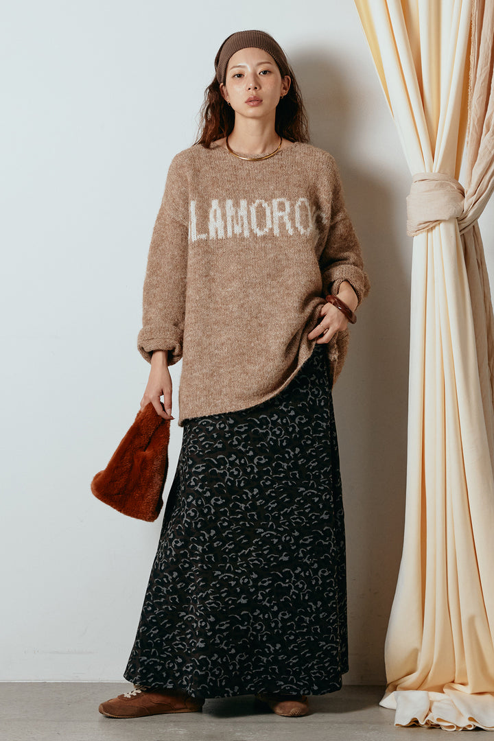 [SET]フロントロゴデザインニットトップス+レオパードロングスカート(2set)