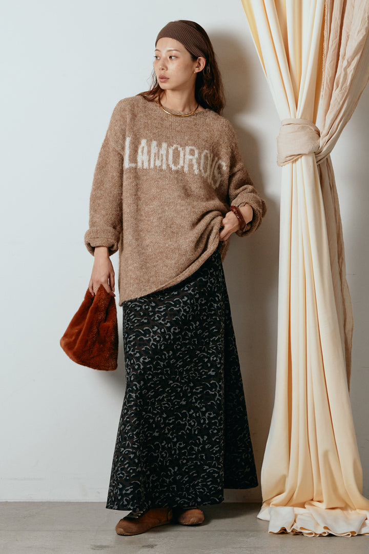 [SET]フロントロゴデザインニットトップス+レオパードロングスカート(2set)