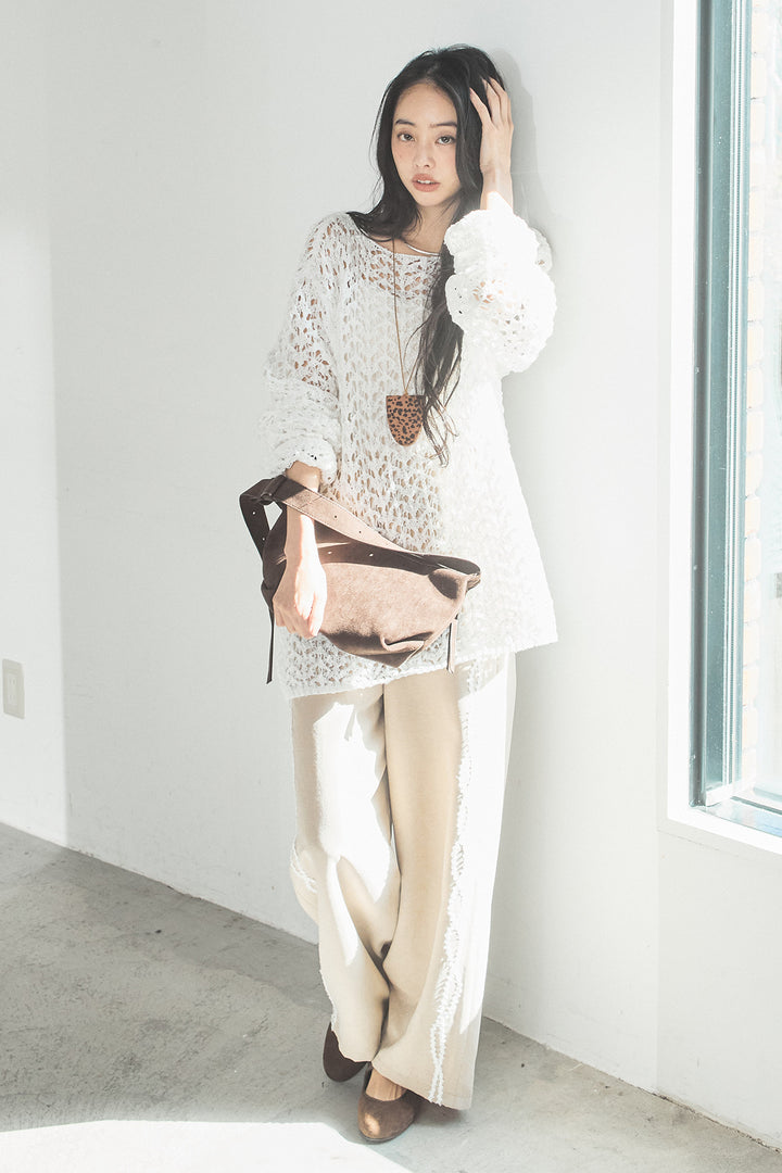 [SET]リラックスメッシュニットトップス+刺繡テープラインパンツ(2set)