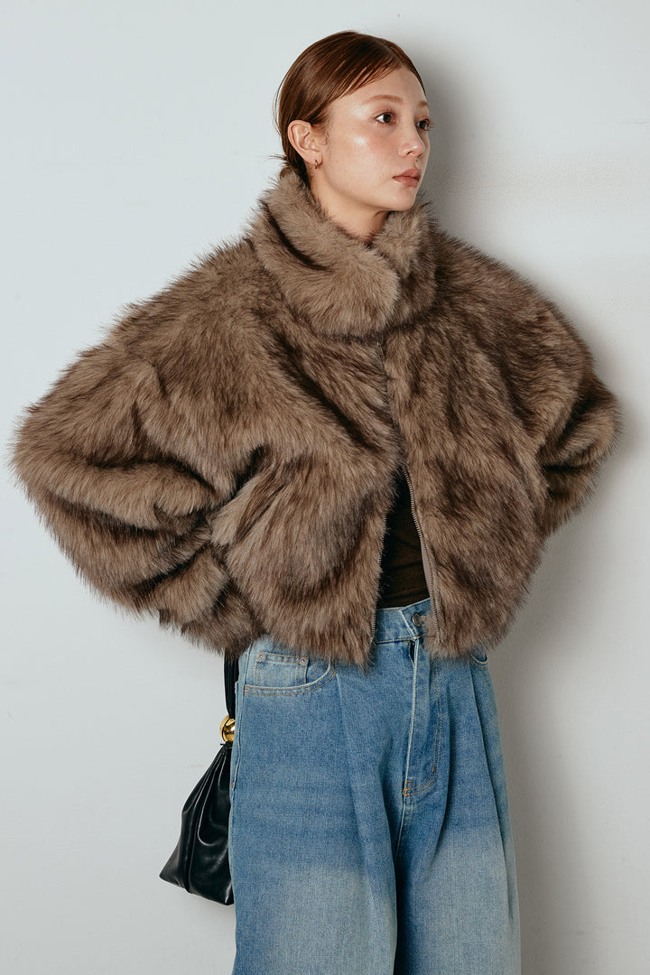 [SET]エコファーショート丈ブルゾン+加工デニムタックコクーンワイドパンツ(2set)