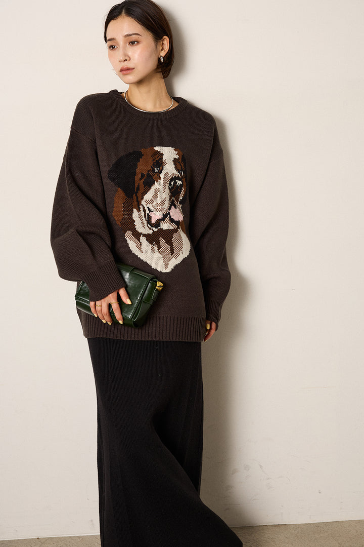 [SET]アニマルジャガード柄ニットトップス+リブナローニットスカート(2set)