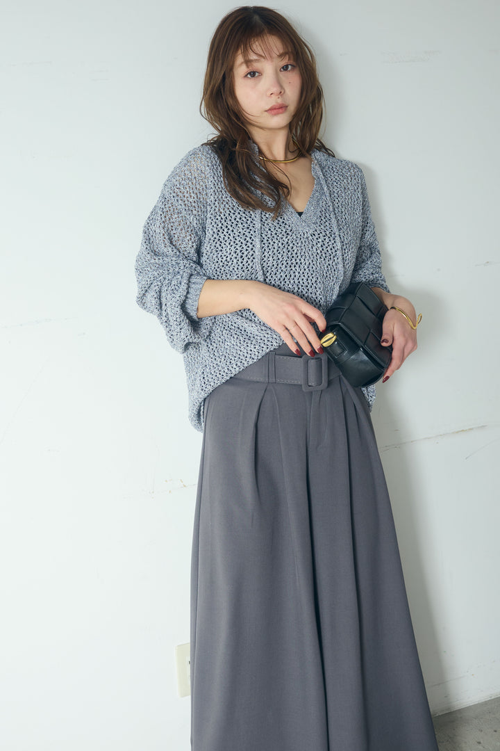 【即納】ミックスメッシュキーネックプルオーバー