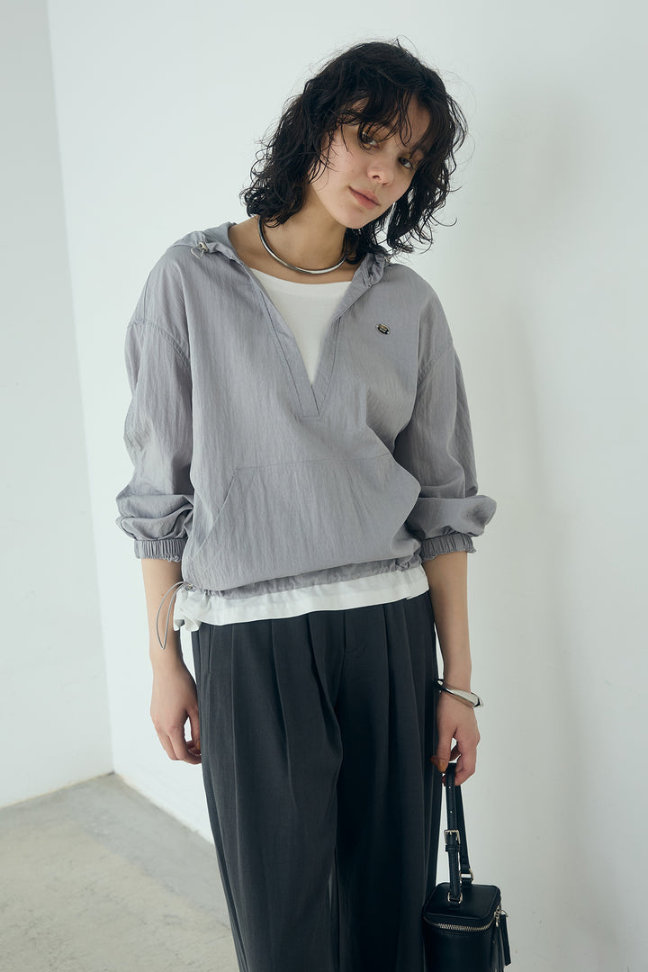 [SET]レイヤードデザインフーディートップス+サイド調整ベルトタックパンツ(2set)