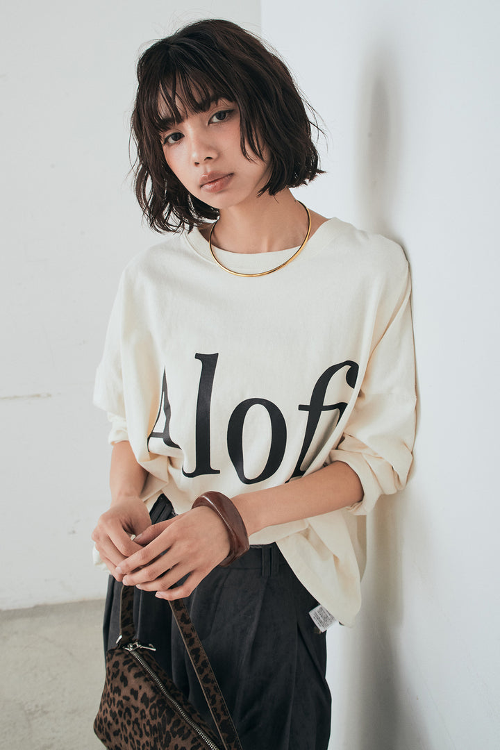 [SET]裾センタードロストロゴプリントワイドTシャツ+紐ベルト付きかすれ柄ワイドスラックス(2set)