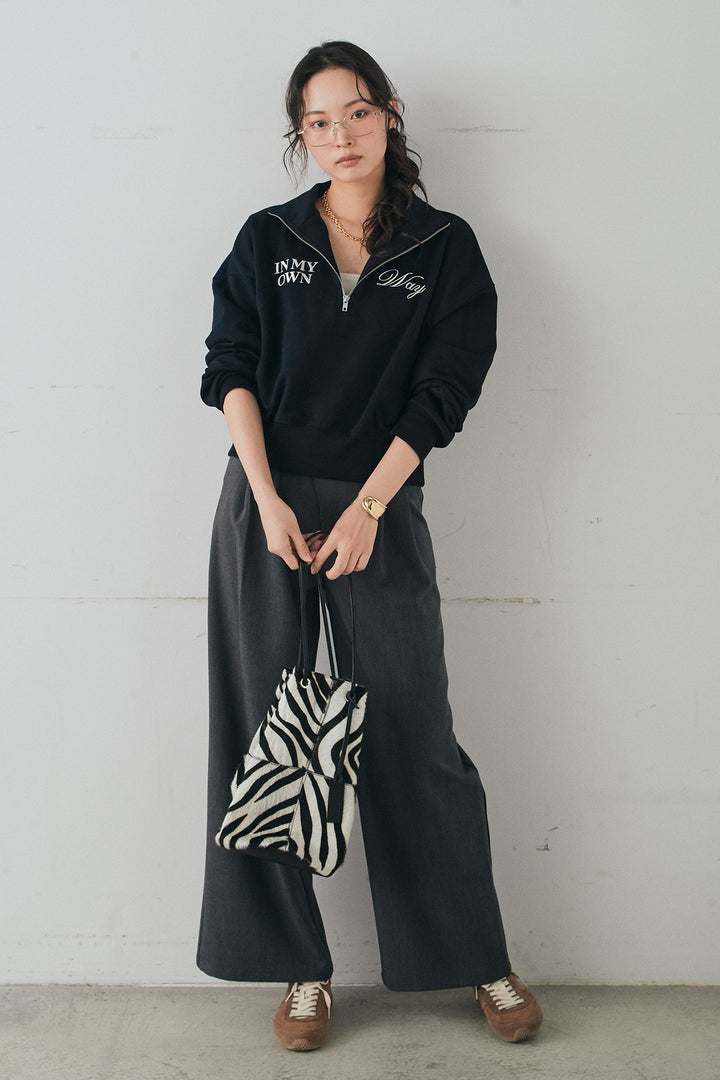 [SET]裏毛ロゴ刺繍ハーフZIPスウェット+斜めボタンタック入りスラックス(2set)