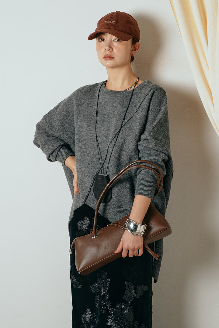 [SET]アシンメトリーデザインニットトップス+フラワー刺繍ワイドスカート(2set)