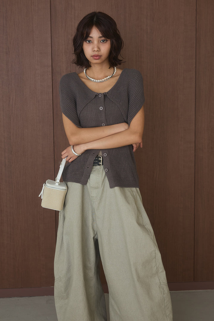 [SET]ビッグカラーボタンニットトップス+ベルト付きカラーデニムパンツ(2set)