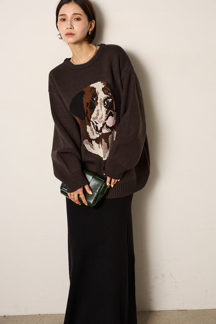 [SET]アニマルジャガード柄ニットトップス+リブナローニットスカート(2set)